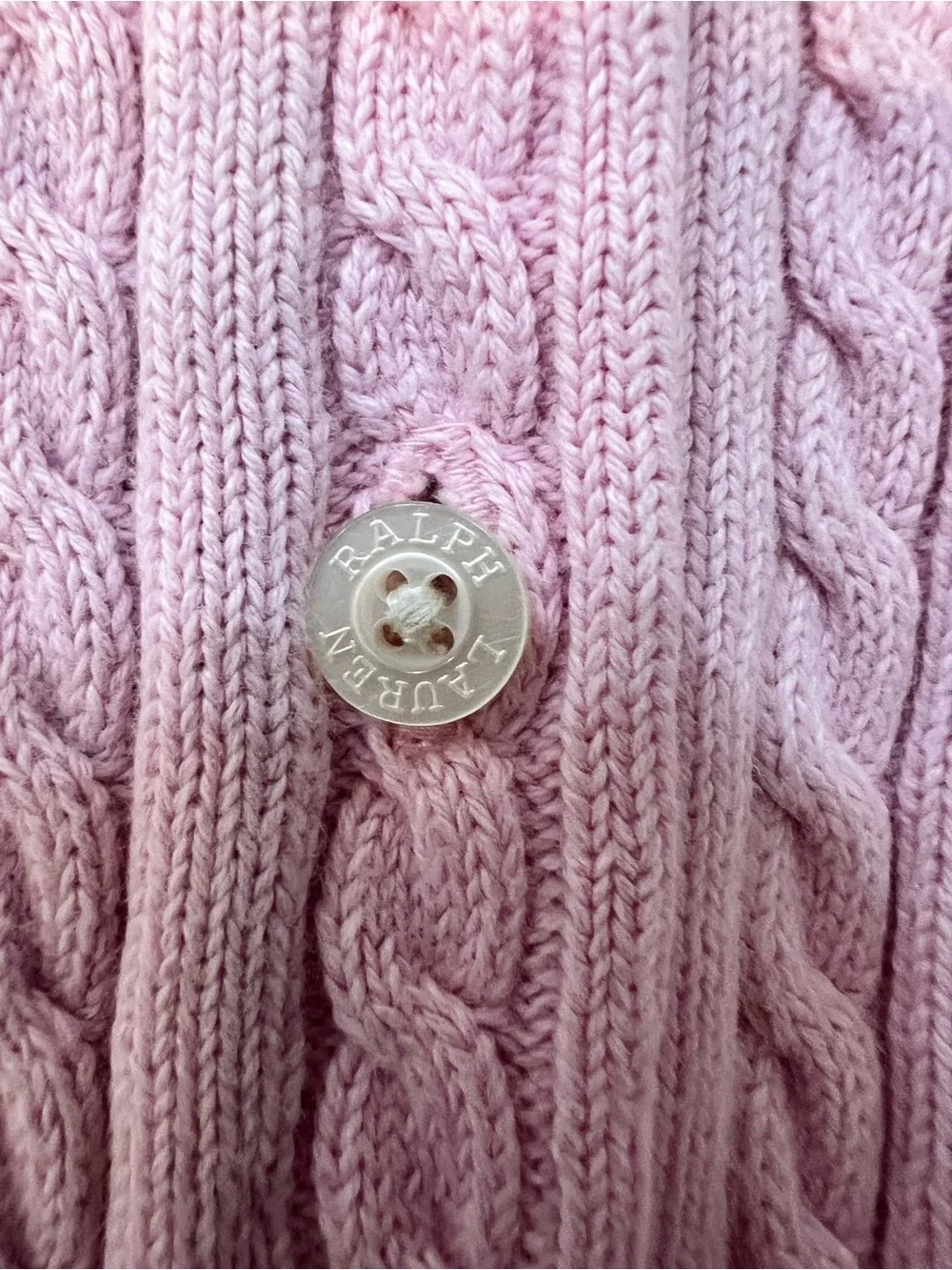 Ralph Lauren Girls Pink Cable Knit Cardigan Sweater M 8-10 Cotton Pony Logo